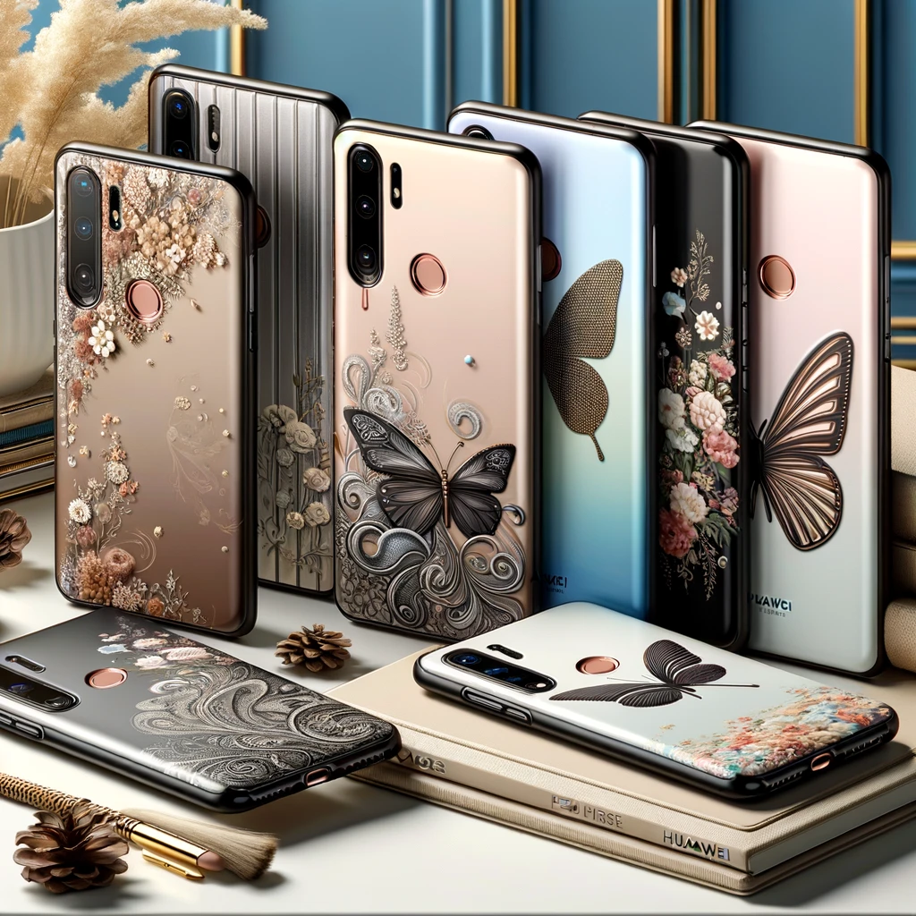 dall·e_2024-01-24_15.56.45_-_a_chic_and_sophisticated_square_image_for_a_blog,_showcasing_an_assortment_of_stylish_phone_cases_designed_for_the_huawei_p30_pro._the_image_should_pr.png
