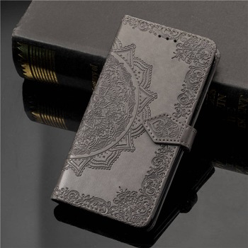 Книжков калъф за Xiaomi Redmi Note 6 - Орнамент, Сив