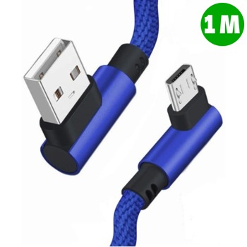 Кабел USB Micro - син, с извити краища, дълъг 1 метър