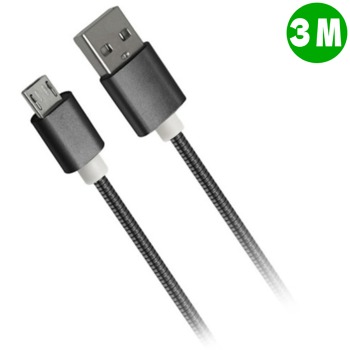 Метален заряден кабел USB Micro - черен, 3 метра