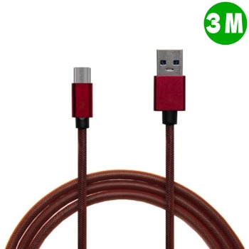 Метален заряден кабел USB Micro - червен, 3 метра
