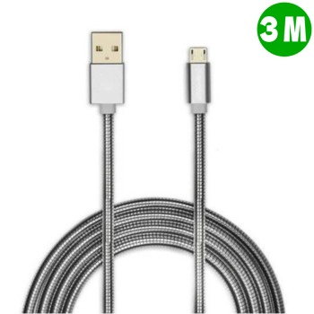 Метален заряден кабел USB Micro - Сребърен, 3 метра