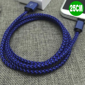 Метален зареждащ кабел USB Micro - син, 25cm