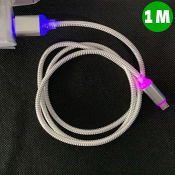 Бързозареждащ светещ LED кабел 2,4А MICRO-USB - Бяло-сребрист, 1м