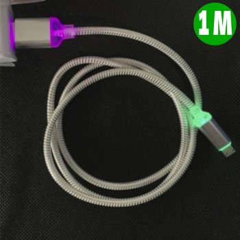 Бързо зареждащ, светещ LED кабел 2.4A с Lightning за iPhone - Бяло-зелен, 1 м