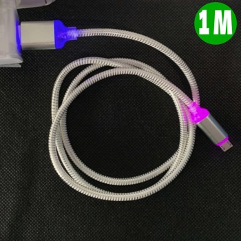 Бързозареждащ, светещ LED кабел 2.4A Lightning за iPhone - Бяло-черен, 1м