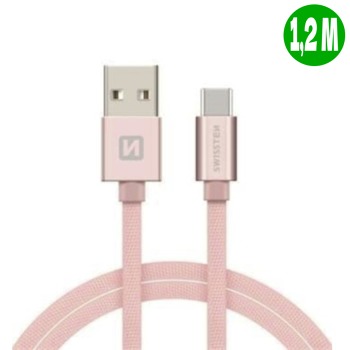 Swissten зареждащ кабел USB-C - 1.2M, Розов