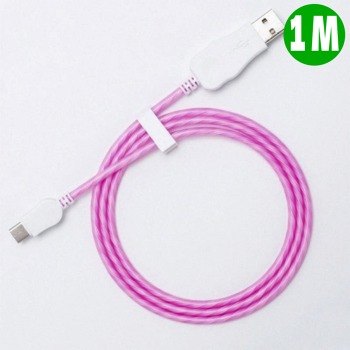 Светещ заряден кабел USB-C - Розов, 1м