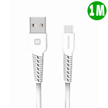 Swissten зареждащ кабел USB-C - 1м, Бял