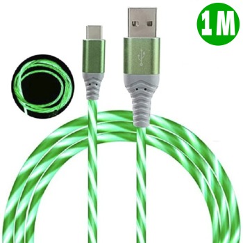Светещ кабел USB-C - Зелен, 1м