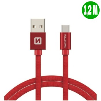 Swissten зареждащ кабел USB-C - 1.2M, Червен