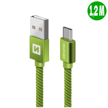 Swissten зареждащ кабел USB-C - 1.2M, Зелен