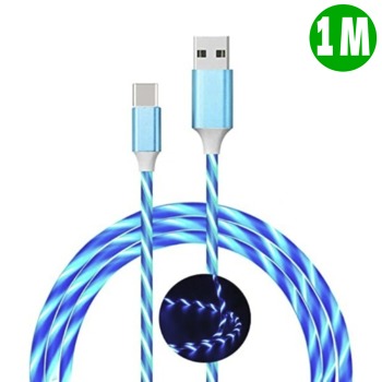 Светещ кабел USB-C - Син, 1м