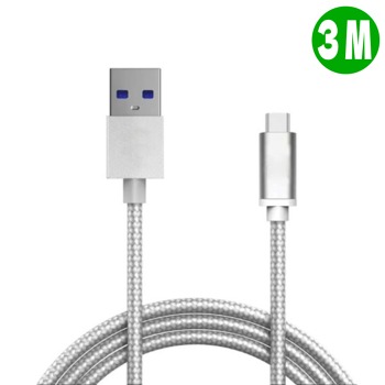 Бързозареждащ кабел, текстилен, USB-C - Сребрист, 3м