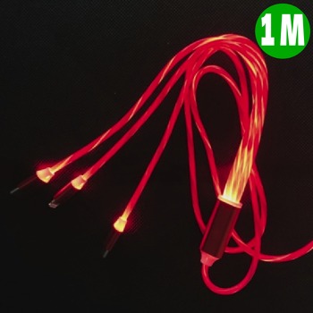 Светещ кабел за бързо зареждане 3в1 - Червен