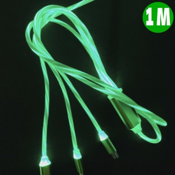 Светещ кабел за бързо зареждане 3в1 - Зелен