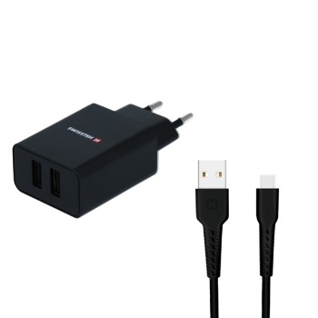 Swissten зарядно устройство 2.1A с кабел USB-C - Черно