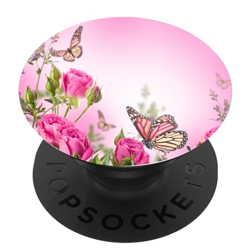 Черен popsocket с дизайн - Рози и пеперуди