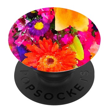Черен PopSocket с мотив - Нарисувани цветя