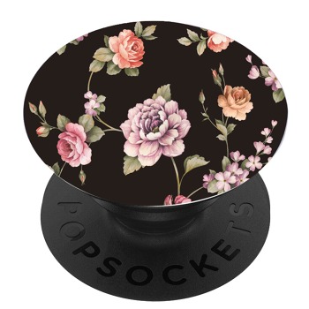 Черен PopSocket с мотив - Цветя на черен фон