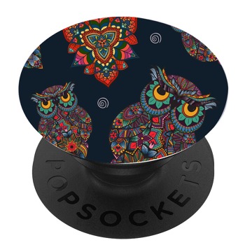 Черен PopSocket с мотив - Цветни сови