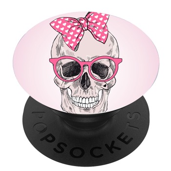 Черен PopSocket с мотив - Розов череп