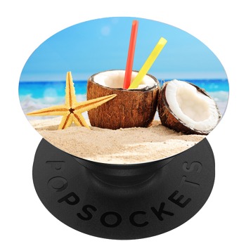 Черен PopSocket с мотив - Кокосов фреш на плажа