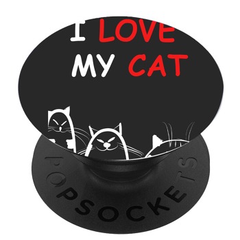 Черен PopSocket с мотив - Обичам си котето