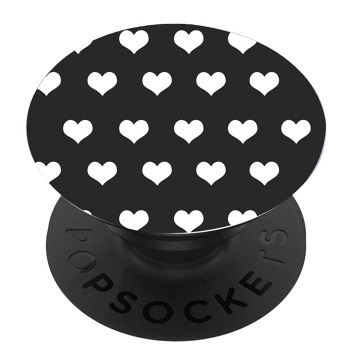 Черен PopSocket с мотив - Бели сърца