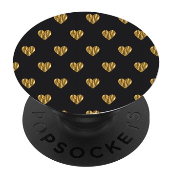 Черен PopSocket с мотив - Златни сърца