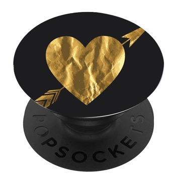 Черен PopSocket с мотив - Златно сърце със стрела