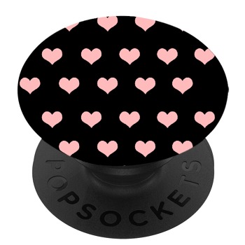 Черен PopSocket с мотив - Розови сърца