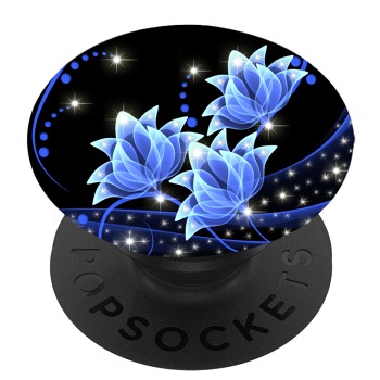Черен PopSocket с мотив - Сини цветя
