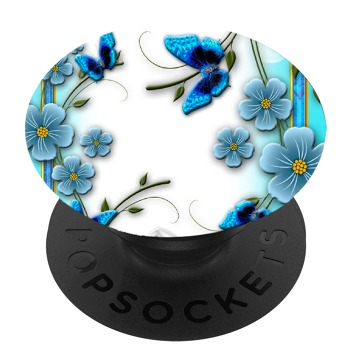Черен PopSocket с мотив - Пеперуди с цветя и сърца