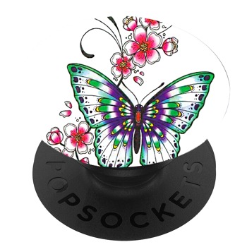Черен PopSocket с мотив - Пеперуди и цветя