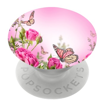 Бял PopSocket с мотив - Рози и пеперуди