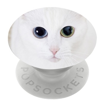 Бял PopSocket с мотив - Котка с различни очи