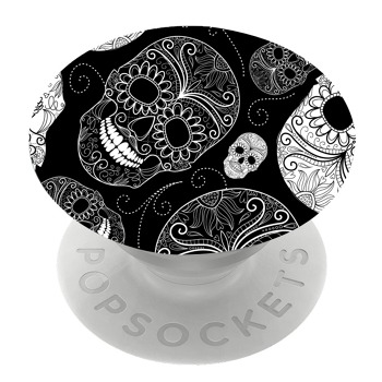 Бял PopSocket с мотив - Черни и бели черепи