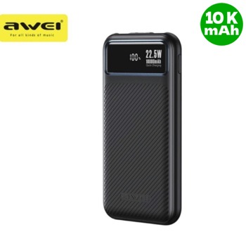 Awei P148K външна батерия, 2 x USB + USB-C - 10000 mAh - Черна