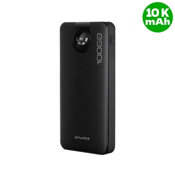Awei P133K външна батерия с 4 изходящи кабела за всякакви мобили- 10000 mAh - Черна