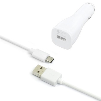 Зарядно за кола 2.1A + Кабел за зареждане USB-C - Бяло