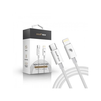 RhinoTech еднометров заряден кабел USB-C към Lightning 27W, бял