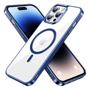 МаgSafe кейс със синя рамка и охрана на камерата за iPhone 15 Plus