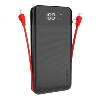Преносима батерия Dudao K1A 10 000mAh с LED дисплей и кабел lightning, USB-C, micro USB - Черна