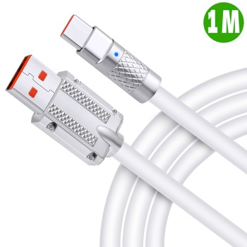Бързозаряден устойчив светещ кабел USB-C 120W - Бял, 1м