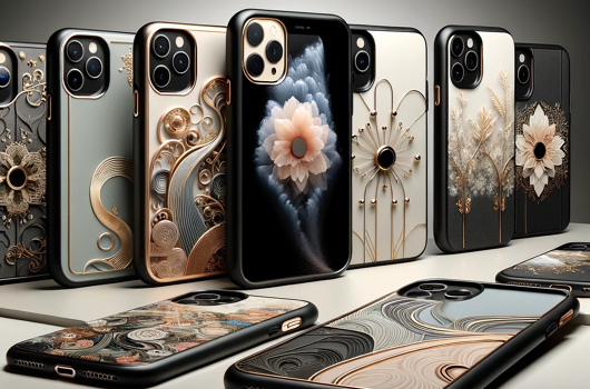 dall·e_2024-01-24_16.15.26_-_a_stylish_and_modern_square_image_for_a_blog,_featuring_a_selection_of_elegant_phone_cases_designed_for_the_iphone_11_pro._the_image_should_display_a.png