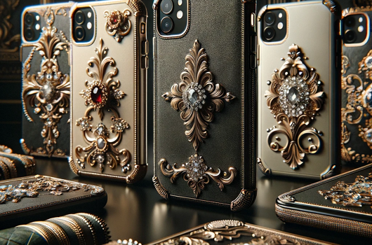 dall·e_2024-01-25_09.19.52_-_an_exquisite_and_sophisticated_blog_image_showcasing_a_collection_of_luxury_phone_cases_for_the_iphone_11._the_image_should_feature_cases_made_from_hi.png
