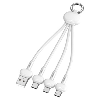 Бързозареждащ кабел 3в1 с пръстен за ключове - Бял