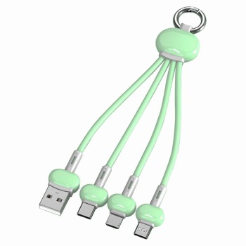 Бързозареждащ кабел 3в1 с пръстен за ключове - Зелен