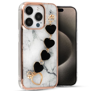 Заден силиконов кейс Glamour Strap за iPhone 15 Pro Max - Бял